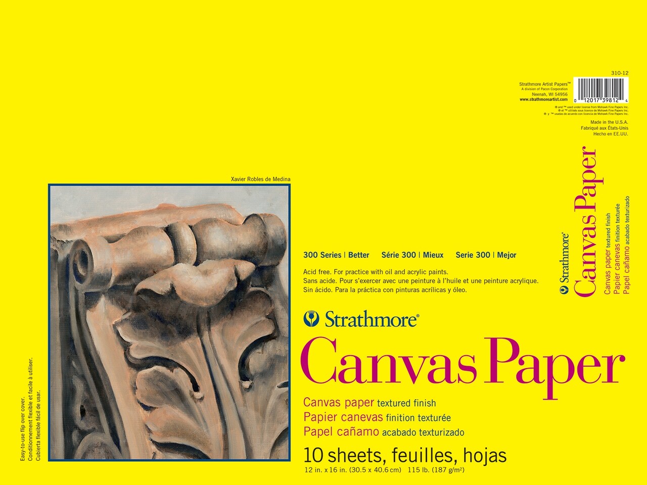 Strathmore 300 Series Canvas Paper Pad 12"X16"-10 Sheets, Glue Bound